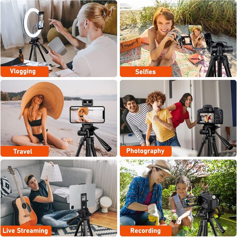 JOILCAN Camera Tripod, 68" Tablet Tripod Stand for Phone Cameras, Travel Tripods Compatible with iPad iPhone DSLR SLR Projector, Cell Phone Tripods Stand with Remote/Travel Bag / 2 in 1 Mount - Image 5